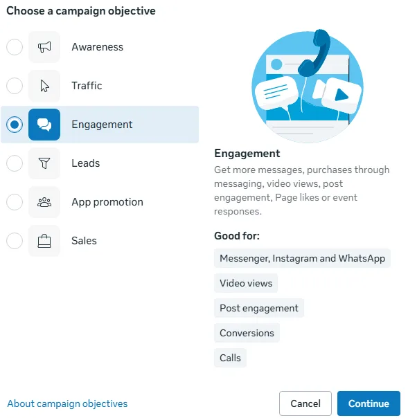 Choosing a campaign objective in Meta Ads Manager